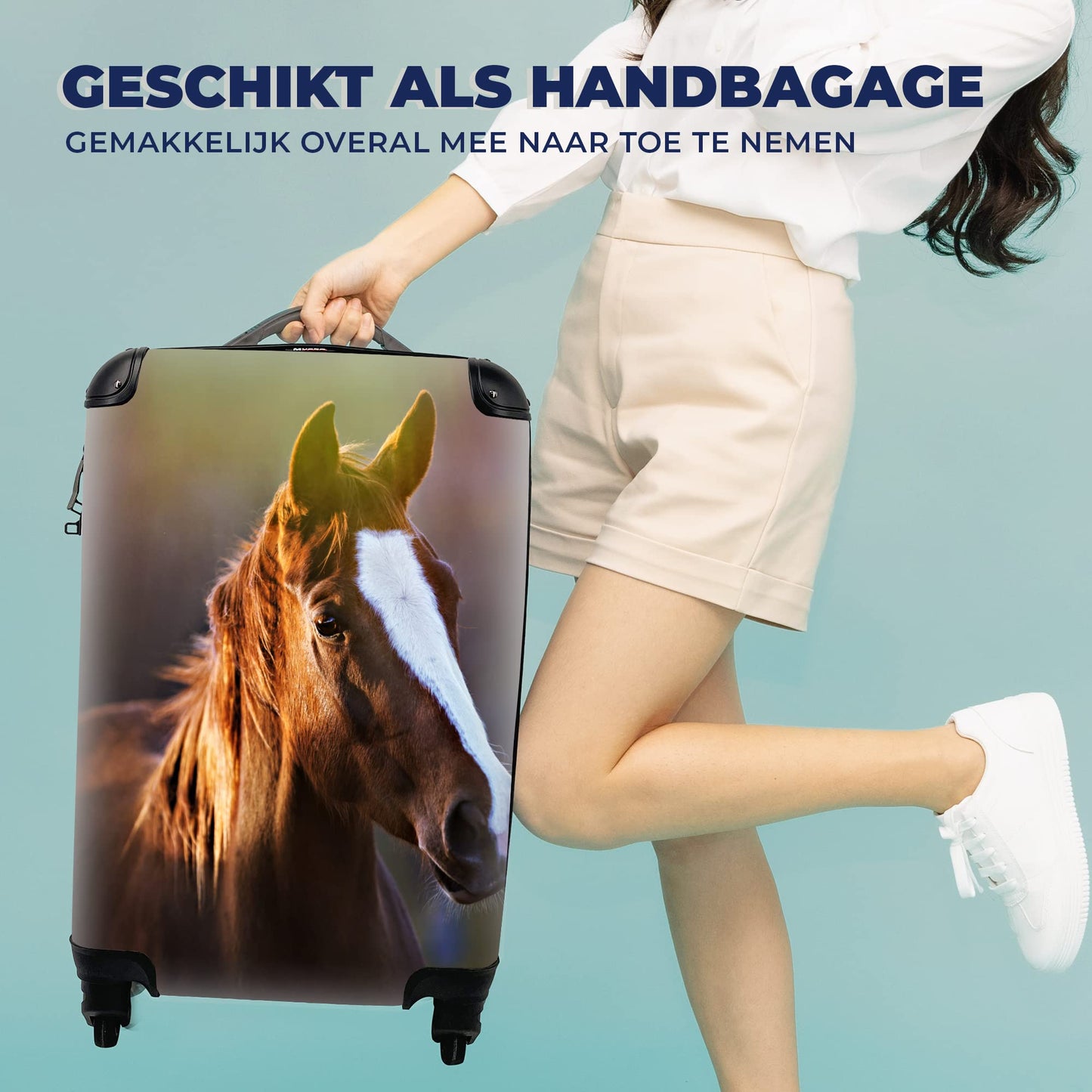 MuchoWow© Suitcase Carry-on Trolley Roller Suitcase Small Travel Suitcase with 4 wheels - Horse - Light - Coat - Cabin Size < 55x40x23 & 55x40x20 cm - Photo Case - Cabin Luggage - Board Luggage
