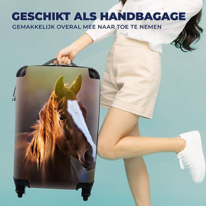 MuchoWow© Suitcase Carry-on Trolley Roller Suitcase Small Travel Suitcase with 4 wheels - Horse - Light - Coat - Cabin Size < 55x40x23 & 55x40x20 cm - Photo Case - Cabin Luggage - Board Luggage