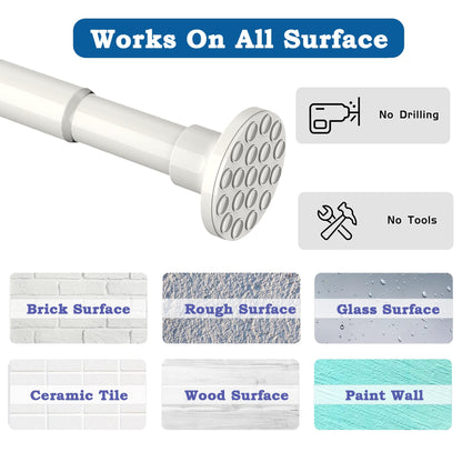 Automg Curtain Rod Extra Long Shower Rod without Drilling Telescopic Rod Curtain Rod for Bathroom, Bedroom White (205-260CM Φ32mm)