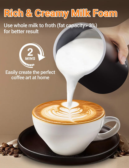 5 in 1 Electric Milk Frother 600W Automatic Milk Frother for 350ml hot/cold milk foam with non-stick coating, One-click control for hot chocolate, latte, cappuccino, etc.