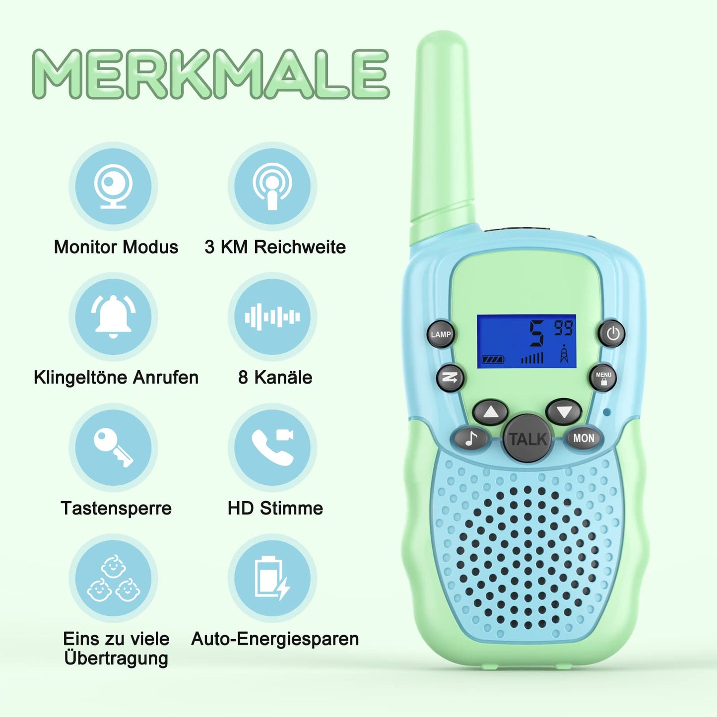 Walkie Talkie for Kids, Bakoherp Rechargeable Walkie Talkie for 3-12 year olds, Kids' Two-Way Radio with 8 channels, LED flashlight, VOX function for adventures, camping, hiking