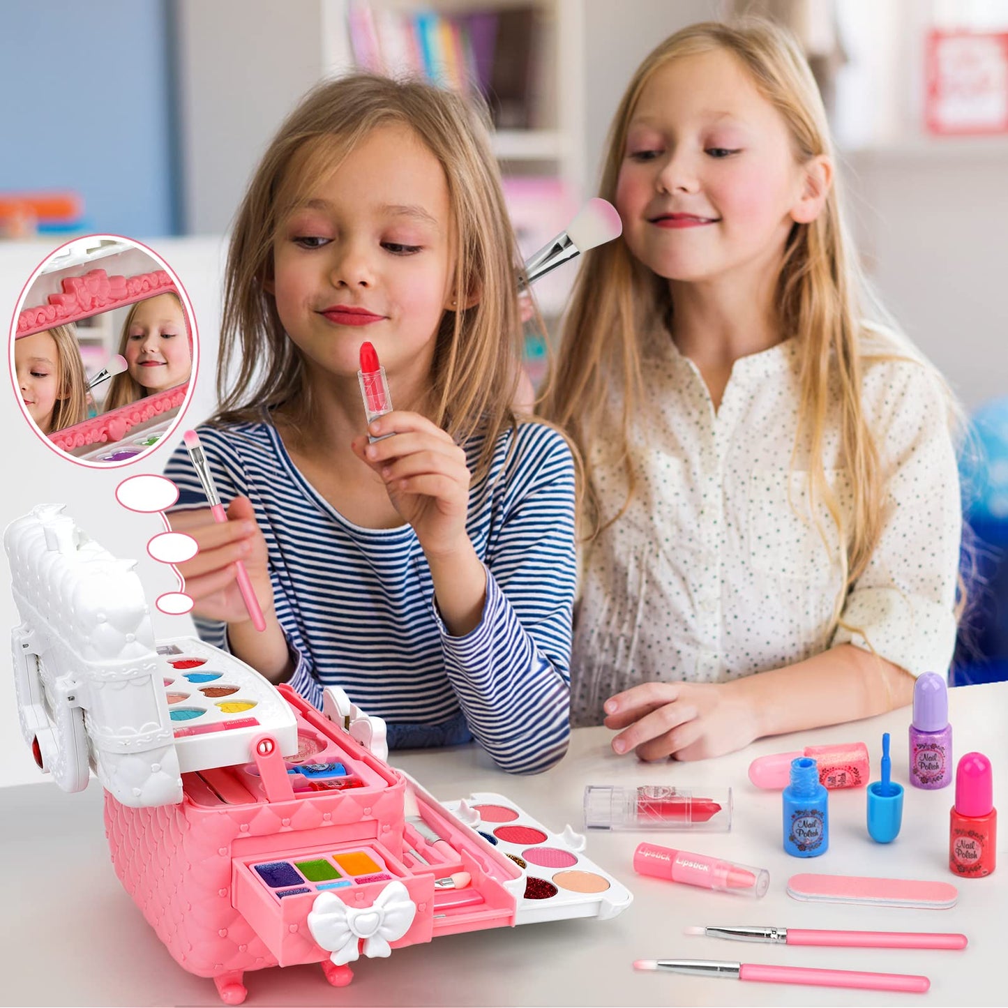 Children's Makeup Set for Girls, Flybay Kids Makeup Case Girls Toy, Washable Kids Makeup Kit Halloween Christmas Birthday for 4 5 6 7 8 9 10 11 Year Old Girls Gift