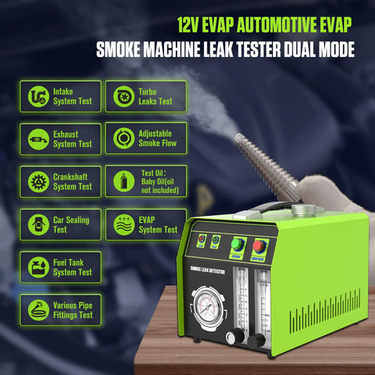MOTOCOCHE Fog machine car EVAP smoke machine Automobile with oil level display & air flow meter, 12V car smoke leak detector for vehicle-motorcycles-boat (test oil: baby oil)