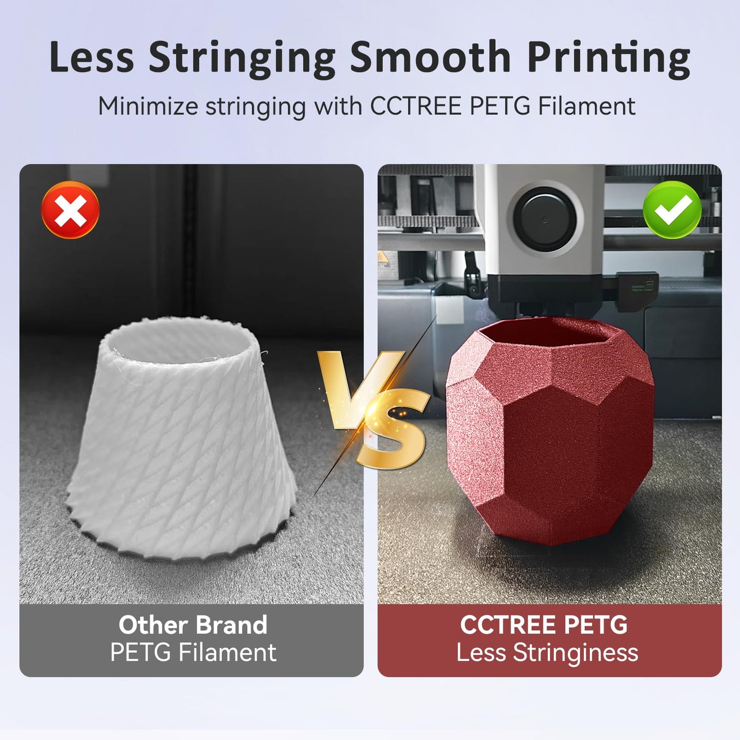 CCTREE PETG 3D Printer Filament 1.75mm, excellent toughness, precision +/- 0.03mm, 1kg spool (2.2lbs), for most FDM 3D printers, Galaxy Red