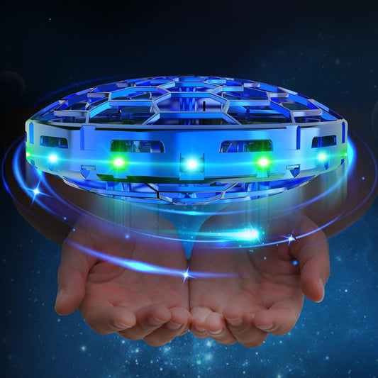 Small Mini UFO Drone Flying Ball, Flying Toy Hand-Controlled 360° Rotating Hover Flying Ball with LED Light, Indoor Outdoor Gifts for Kids Boys Girls 6 7 8 9 10+ Years, Blue