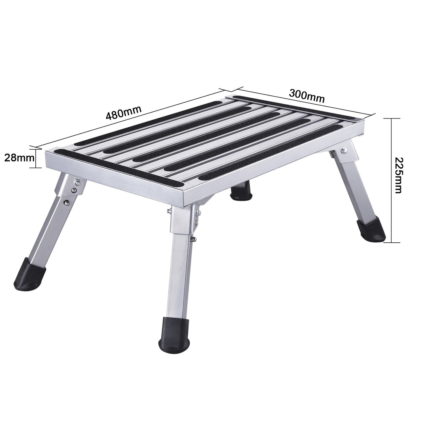 HDM 47x30x23cm Aluminum Folding Step Stool Stepladder 1 Step Work Platform Max Load 150 kg for Kitchen, Bathroom, Camping and more, Foldable Stool with Anti-slip Mat