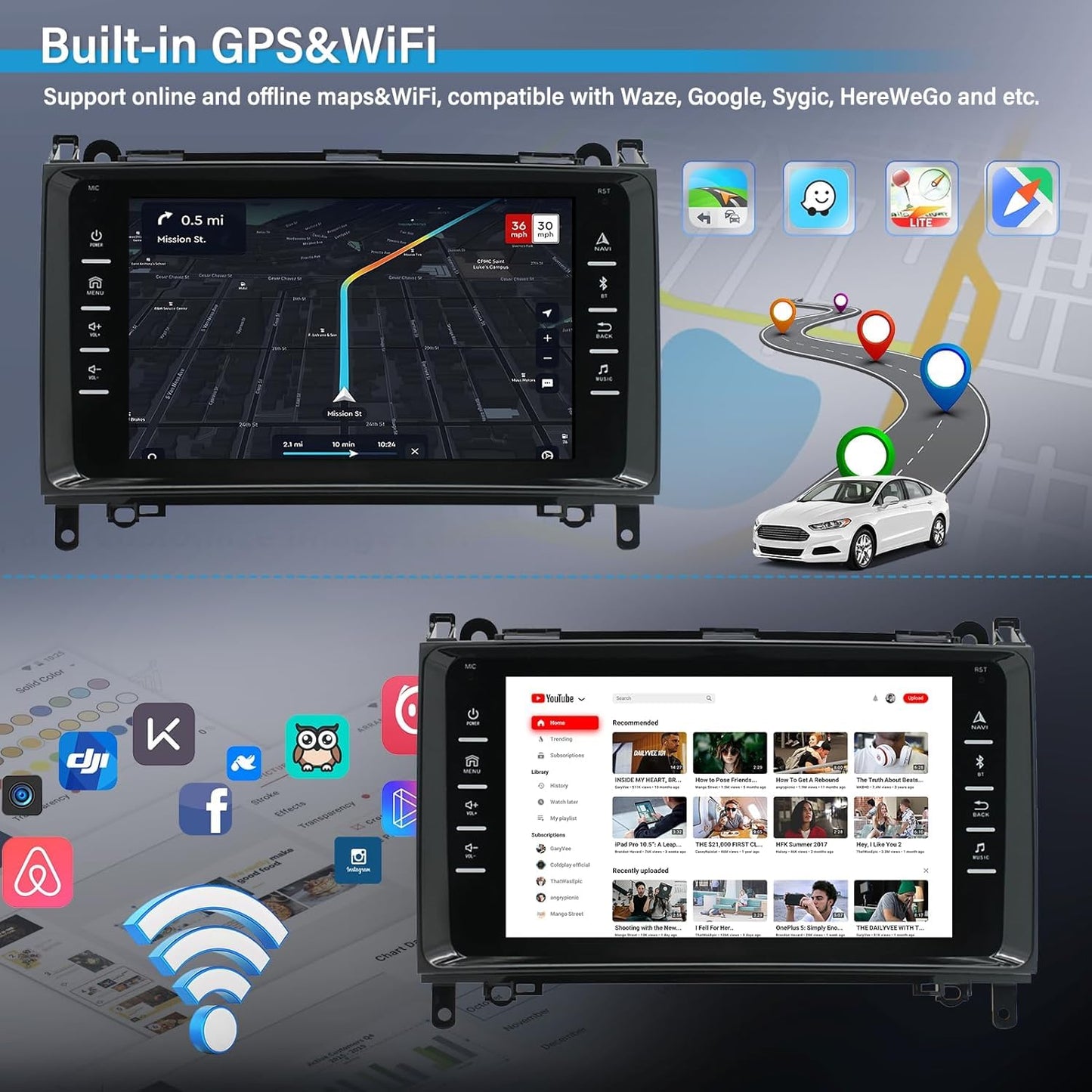 Android 13 car radio for Mercedes Benz W169 W245 B160 B170 B180 B200 W639 Vito Viano W906 Sprinter with Mirror Link, 8 inch car radio touch display with GPS navigation FM Bluetooth SWC+reversing camera+Mic
