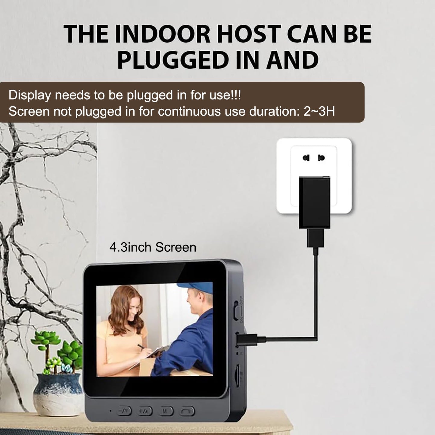 Wireless video doorbell with camera outdoor IP65 waterproof 1080P wireless doorbell 4.3 inch IPS screen doorbell 170° HD camera intercom infrared night vision two-way audio.