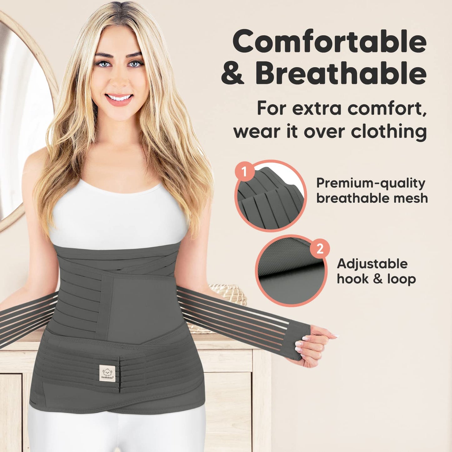 KeaBabies Revive 3 in 1 Postpartum Belt for Women - Belly Belt After Birth C-Section, Postpartum Recovery Belt, Belly Wrap After Birth, Pregnancy Belly Band (Mystic Gray, M/L)