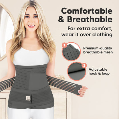 KeaBabies Revive 3 in 1 Postpartum Belt for Women - Belly Belt After Birth C-Section, Postpartum Recovery Belt, Belly Wrap After Birth, Pregnancy Belly Band (Mystic Gray, M/L)
