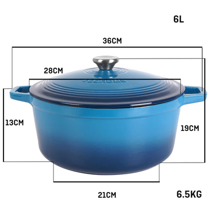 VeoHome Cast Iron Pot 6L | Roaster | Cast Iron Pot Blue - Braising Pot | Roasting Pot | Frypan | Cooking pot| Stews or roast dishes Stew, Bread baking | Dutch Oven | Oven safe | Enamel