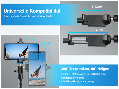 Elitehood 205cm tall phone tripod, flexible overhead iPhone tripod with 43cm adjustable gooseneck, heavy-duty aluminum tripod for iPhone 14 13 12 Pro Max Mini/Android smartphone