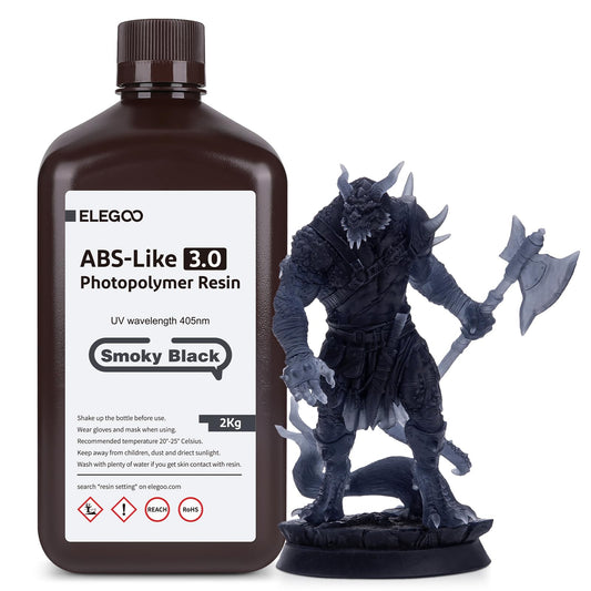 ELEGOO 405nm ABS-Like Resin 3.0, LCD UV Rapid Resin with high precision, non-brittle, improved strength and toughness for LCD/DLP 3D printers. Photopolymer resin 2000g in Smokey Black.