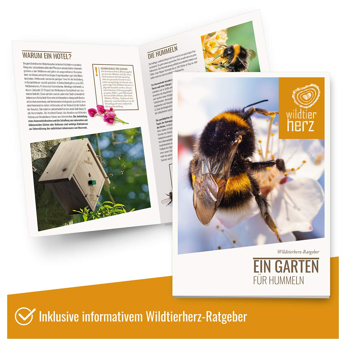 Wildlife heart | Hanging insect hotel - includes nesting material, weatherproof solid wood nesting aid, species protection house for wild bees & insects, garden decoration