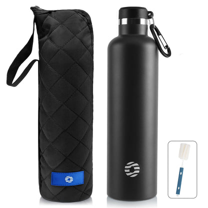 FEIJIAN Stainless Steel Water Bottle 750ml with Carabiner - Leakproof Thermos Flask for Carbonated Coffee Tea, BPA-Free Sports Outdoor Water Bottle for Sparkling Water/University/School/Camping/Biking