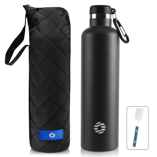 FEIJIAN Stainless Steel Water Bottle 750ml with Carabiner - Leakproof Thermos Flask for Carbonated Coffee Tea, BPA-Free Sports Outdoor Water Bottle for Sparkling Water/University/School/Camping/Biking