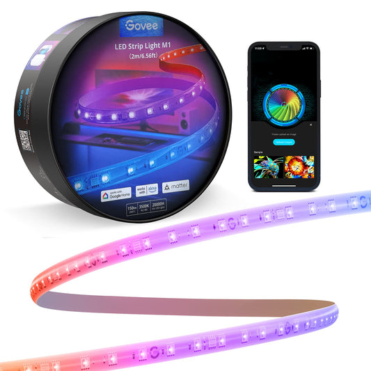Govee RGBIC LED Strip M1 is Matter compatible, 2m LED strip for cabinet, gaming desk. Smart LED strip works with Apple Home, Alexa, Google Assistant.