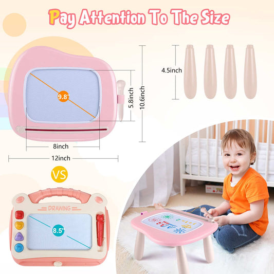 Smasiagon kids' toy for ages 1 and up, magnetic drawing board in colorful design with 4 legs, perfect gift for 1 2 3 year old girls and boys (pink)