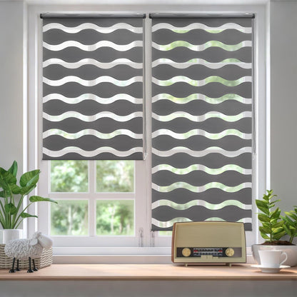 Sekey Double Roller Blind Waves Clamp Fix without drilling for windows, double roller blind 105 cm wide, duo roller blind wave blinds sun protection, 105x130cm, dark gray