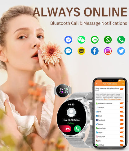 niolina Smartwatch for Women with Phone Function, 1.32 Inch HD Full Touchscreen Watch with Heart Rate Monitor Sleep Tracker Step Counter 20 Sport Modes IP67 Fitness Tracker for Android iOS, Silver
