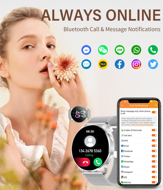 niolina Smartwatch for Women with Phone Function, 1.32 Inch HD Full Touchscreen Watch with Heart Rate Monitor Sleep Tracker Step Counter 20 Sport Modes IP67 Fitness Tracker for Android iOS, Silver