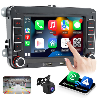 Hikity 2+32GB Android Car Radio Wireless Carplay for VW Golf 5 Golf 6 Skoda Polo Passat Tiguan Touran Screen with Navigation, 7 inch Touch Screen Bluetooth, Android Auto, RDS FM, Canbus, Rearview Camera