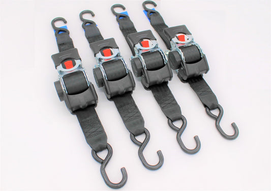 4 Automatic Ratchet Tie-Down Straps with S-Hooks 3.0m x 50mm 750/1500 daN