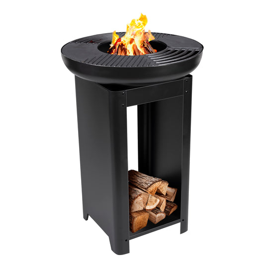BBQ Collection 3-in-1 fire pit with grill grate - fire basket 61 x 90 cm - outdoor kitchen with Teppanyaki and BBQ grill plate - Plancha BBQ with wood storage - garden fireplace for outdoor use - metal.