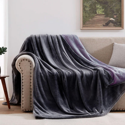 YISURE waterproof blanket Grey 200x150 cm for adults, Washable Grey and Purple Blankets for Sofa Couples Intimacy, Queen Size Reversible Leak-Proof Protective Cover Couch-Bed Cover