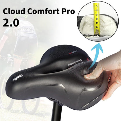 Bike saddle Cloud Comfort Pro Max - Finally Pain-Free Cycling Comfortable Soft Memory Foam Bicycle Saddle With Red Warning Stripe City Bike Saddles Mountain Bike Saddles with Suspension