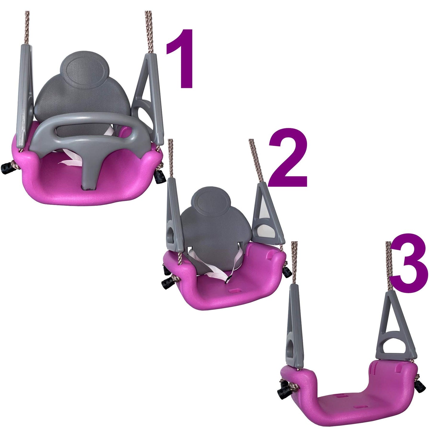 Convertible baby swing seat 3in1 for ages 3 to 12 I Toddler I adjustable I gray pink I Toddler swing seat