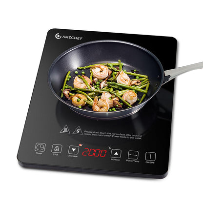 AMZCHEF Induction Cooktop, 2000W Single Induction Hob with slim design, 20 power levels, 20 temperature settings, safety lock, 3-hour timer, black