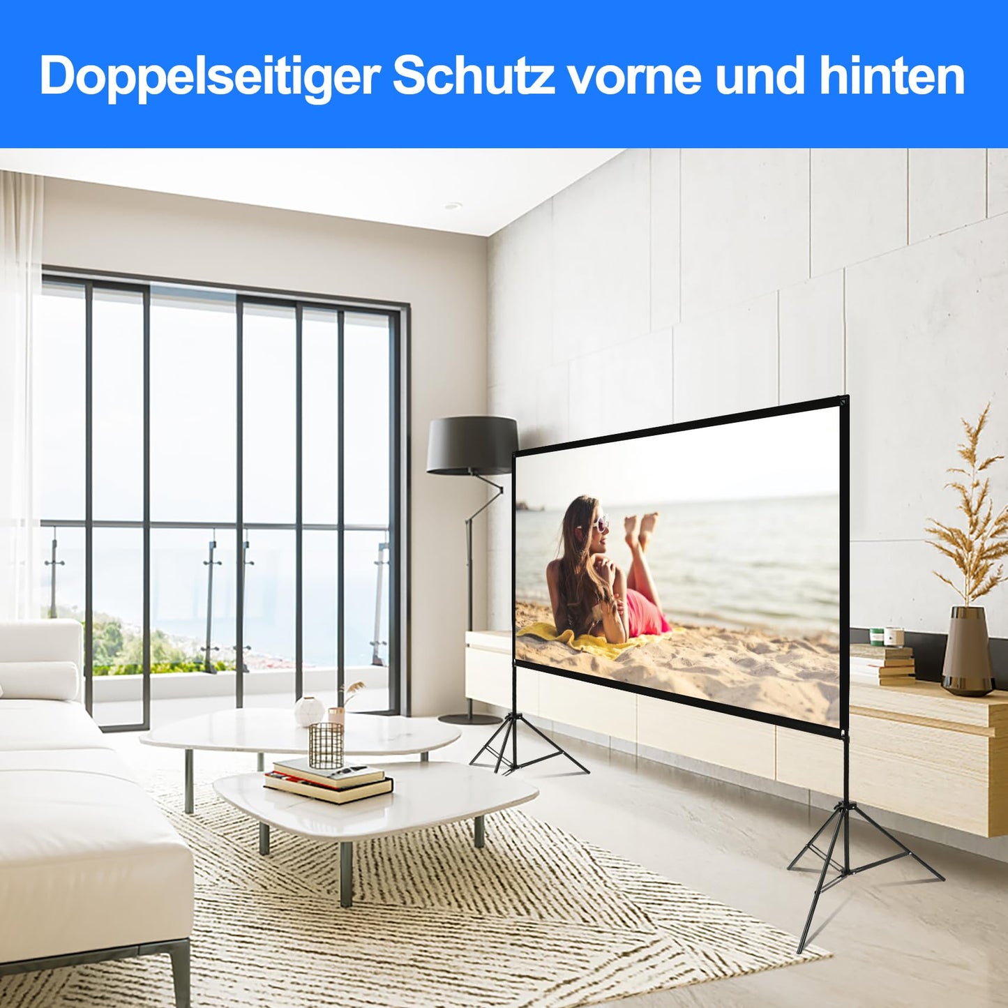 VISULAPEX 120" Projector Screen with Stand HD 4K, 16:9, 160° Viewing Angle Projector Screen with Tripod Quick Folding Portable for Home Theater, Camping, and Office Presentations
