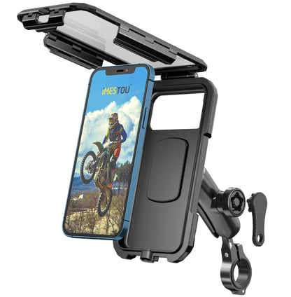 iMESTOU waterproof motorcycle phone mount bike phone holder 1" ball handlebar stem mobile holder anti-theft 720° rotation aluminum base for 5.5"-6.8" cellphones (L)