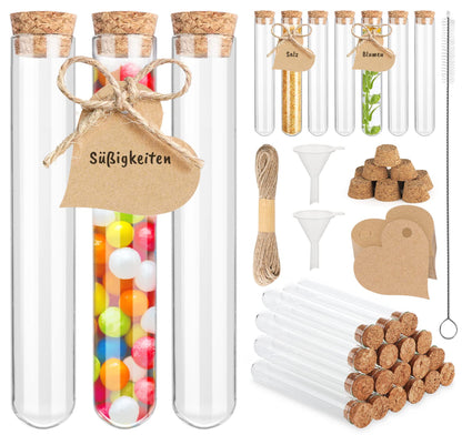 Mocraft 30 pieces Test tube with cork glass Transparent Test tubes 20 x 150 mm Test tube for flowers, weddings, guest gifts with kraft paper label