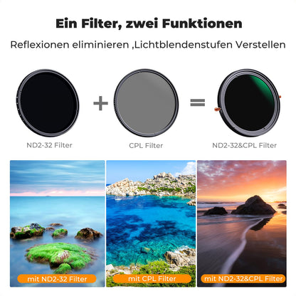K&F CONCEPT 67mm polarizer (CPL) & ND2-ND32 filter 2-IN-1 multifunctional filter (1-5 stops)