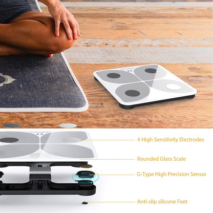 Body fat scale, digital bathroom scale with Bluetooth body analysis app for body fat, BMI, muscle mass, protein, BMR 28cm*28cm.