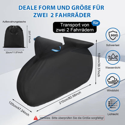 Bike cover for transporting 2 bikes - Wemjaly 900D Heavy Duty bike covers rear carrier outdoor waterproof PU coating bicycle tarp, with 6M elastic cord/storage bag.