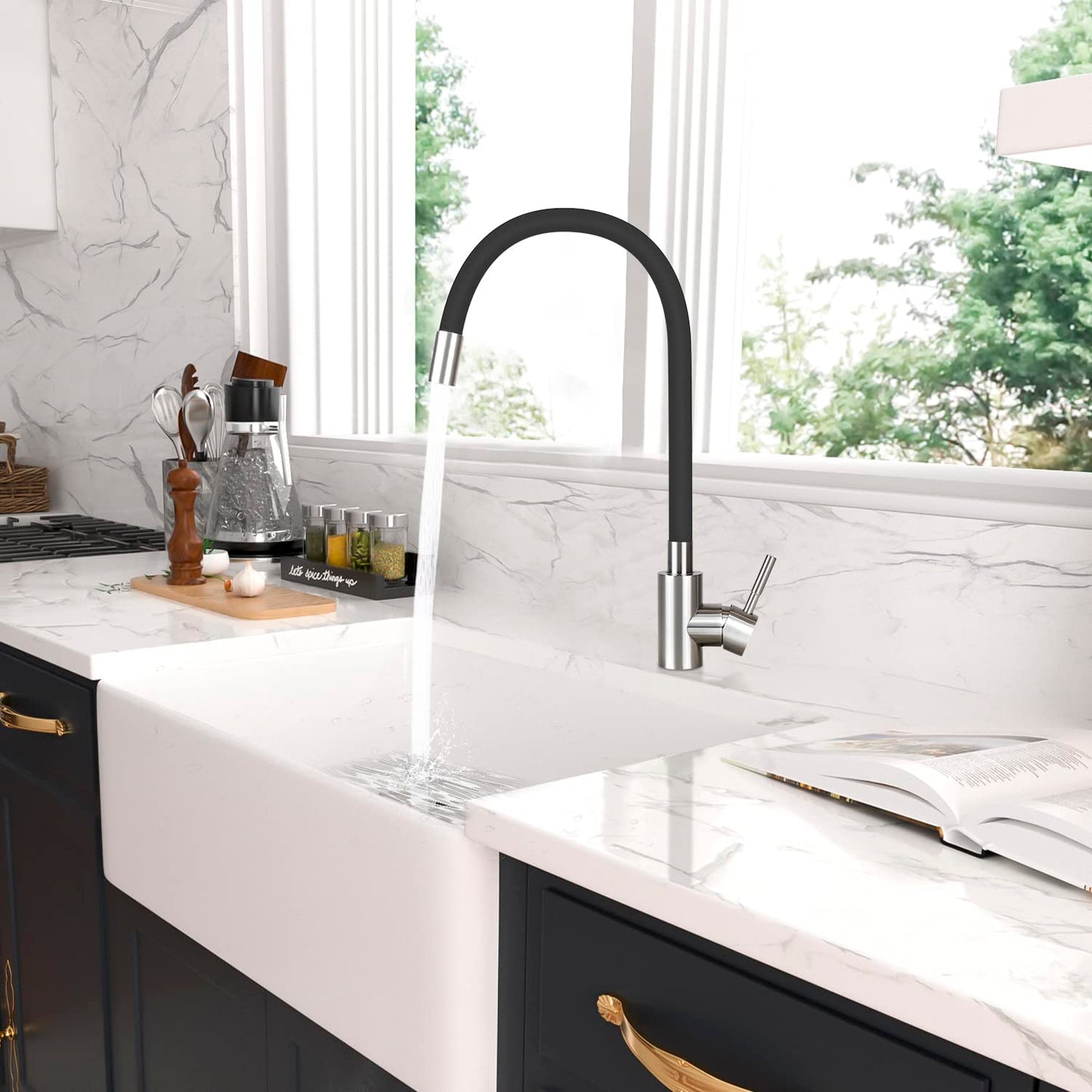 Mursche Kitchen Faucet Black - Stainless Steel Mixer Tap 360° Rotatable Swivel Sink Faucet Kitchen Faucet with Flexible Spout High Pressure Dishwashing Faucet