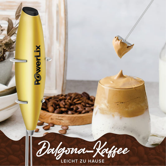 PowerLix Milk Frother Wand, Electric Milk Frother - with Stainless Steel Stand 15-20s, 19000 RPM, Battery Operated Milk Frother for Coffee, Latte, Cappuccino, Hot & Cold Chocolate