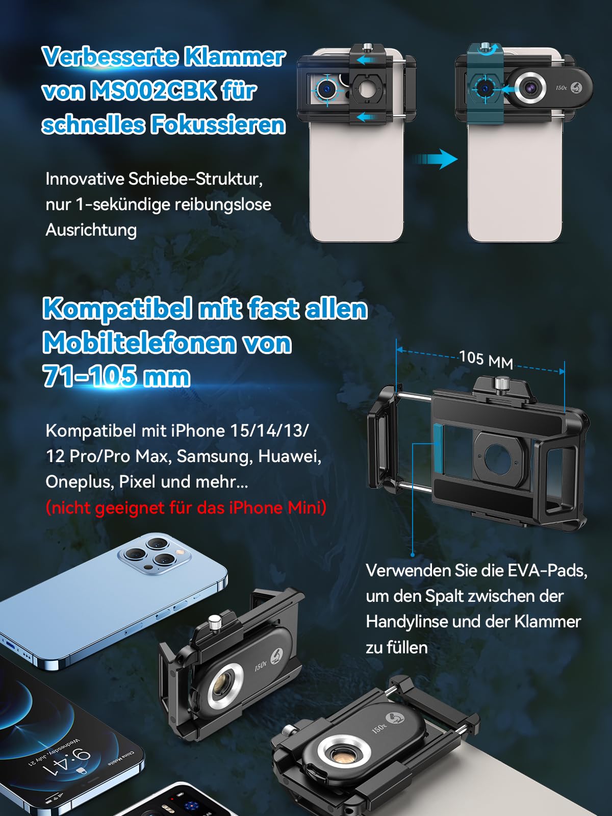 Apexel 150X mini microscope for smartphone camera, handy microscope for smartphone, explore Micworld with smartphone microscope.