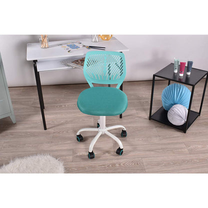 LeMonde office chair, adjustable height computer chair, fabric seat swivel chair armless for study, Aqua.