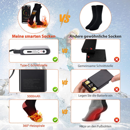 Heated socks, APP Smart Electric Warm Socks 2X5000mAh Heated Ski Socks Thickened Rechargeable Heated Socks, 360° warmth in the forefoot area Winter foot warmer Warm socks For Men Women