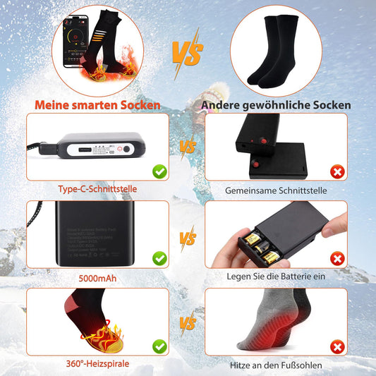 Heated socks, APP Smart Electric Warm Socks 2X5000mAh Heated Ski Socks Thickened Rechargeable Heated Socks, 360° warmth in the forefoot area Winter foot warmer Warm socks For Men Women