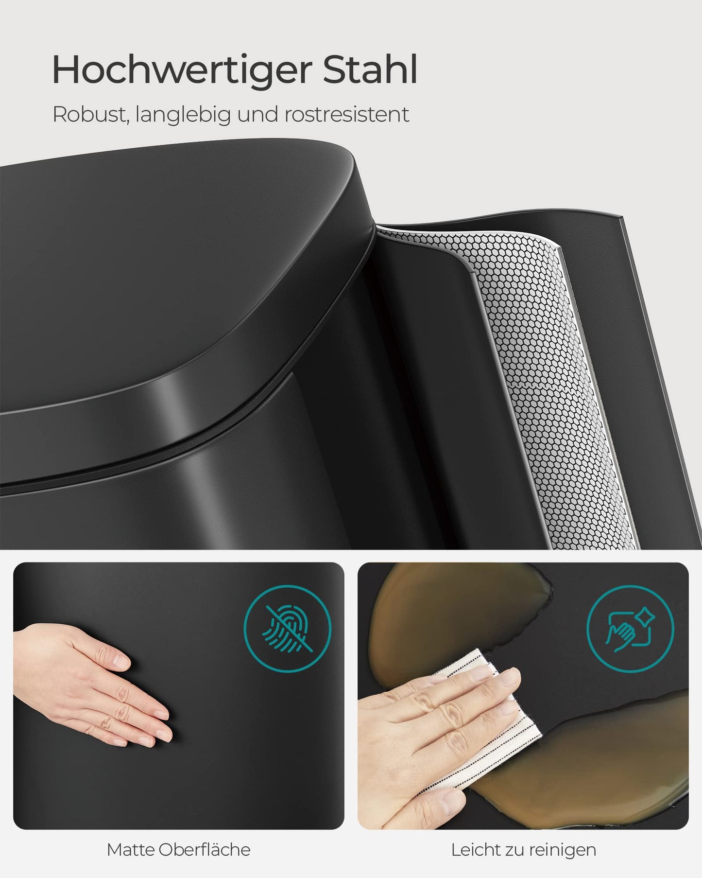 SONGMICS Kitchen Trash Can, 30 Liter, Garbage Bin, Step Trash Can, Kitchen Trash Can with Soft Close Lid and Inner Bin, Pedal Bin, Steel, black LTB03BK