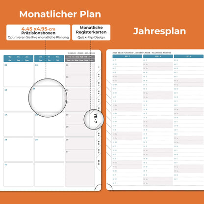 IN-LUXPRO Calendar 2025 2026 Weekly Planner, 18-Month Book Calendar (Jul.2025-Dec.2026) Monthly Calendar with Expense & Note Pages A4 (29 x 21.7 cm), with Vegan Leather & Note Pages, Orange Color.