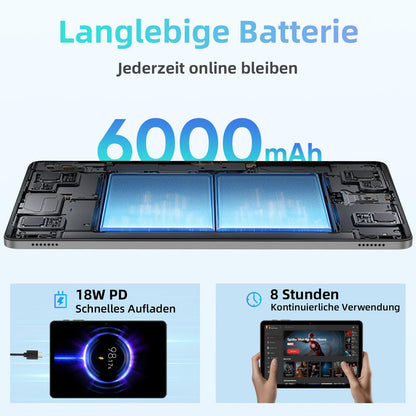 JIKOCXN Android 15 tablet 10.1 inch tablet, 12GB RAM+64GB ROM+1TB expansion, 1280x800 HD touchscreens, 6000mAh battery, WiFi 5, Bluetooth 5.0, 5MP+8MP dual camera, GPS (Gray)
