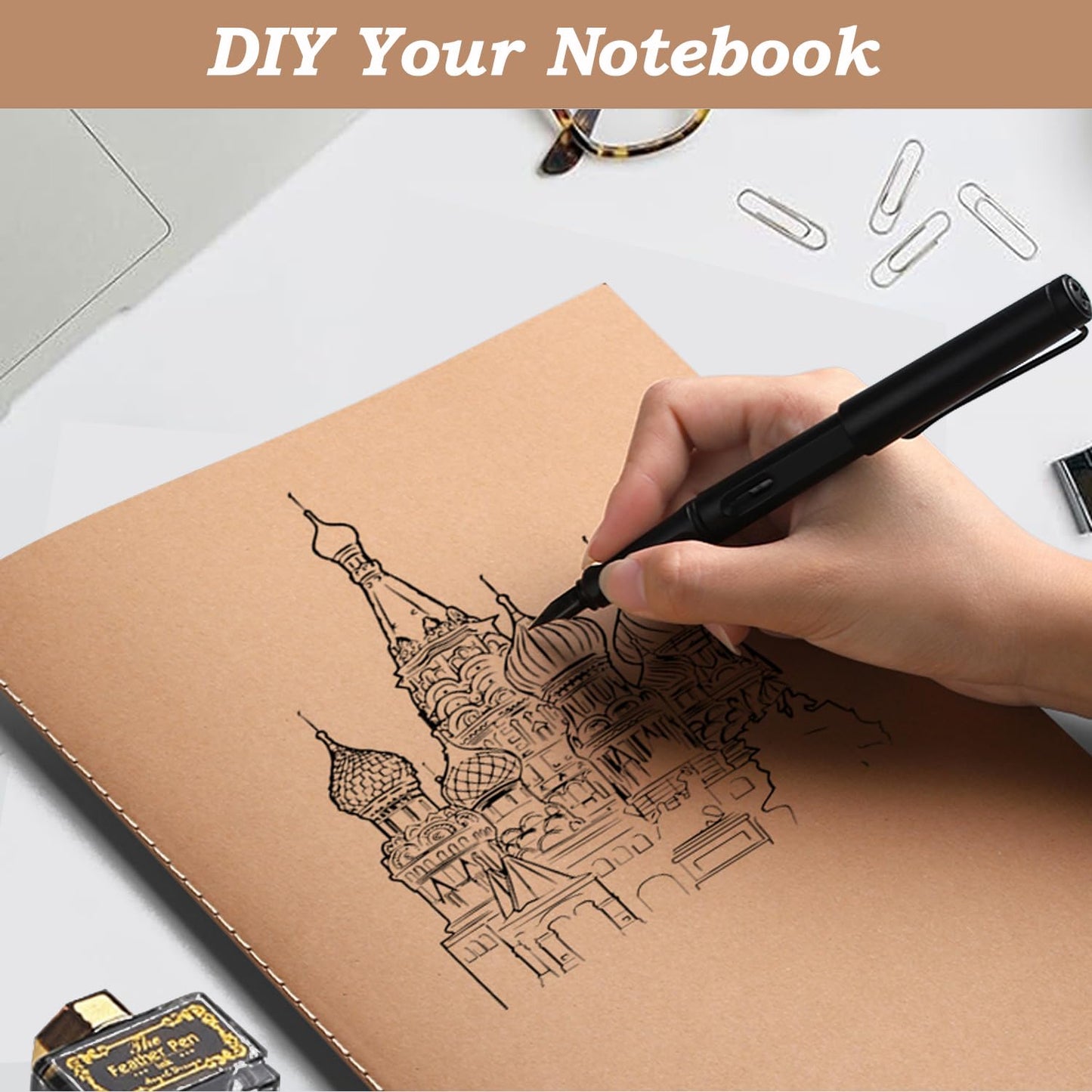YBCPACK Kraft Grid Notebook A4, 6 Notebook Set, Grid Notepad with 64 pages (32 sheets), Notepad for office, school & travel (21.6x28cm)