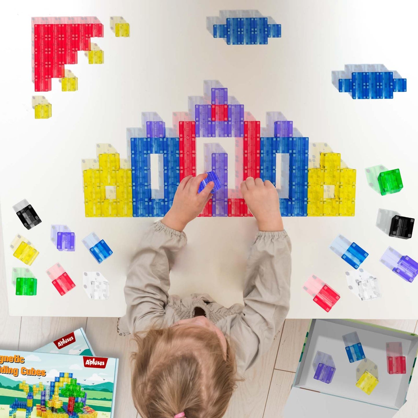 Apluses Clear Style - Magnetic Building Blocks, Magnet Tile Toy, suitable for children aged 3 and up, creative outdoor learning toy (32 pieces)
