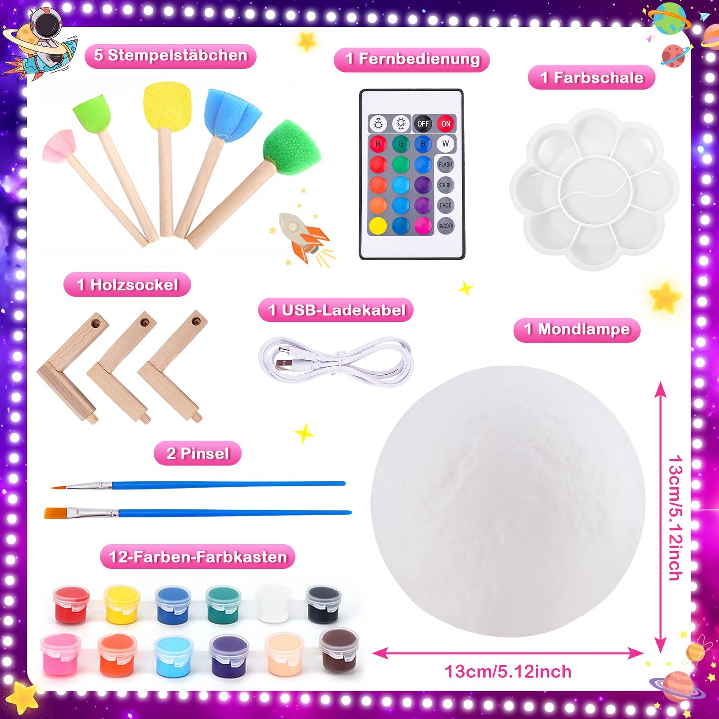 Craft set for children aged 6-10: girls gifts for 7-11 year old girls Crafting for girls aged 8-11 Night light children's toy for 5-12 year olds, boy Funny birthday gift Moon lamp Painting set